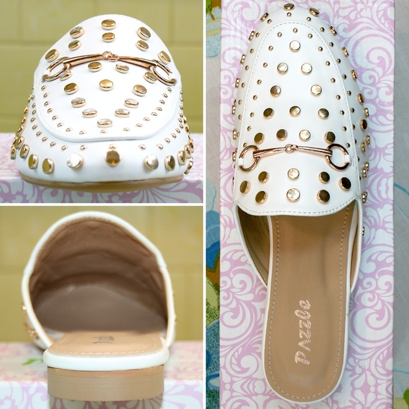 Gold Studded White Loafer Mule NIB - Picture 3 of 8